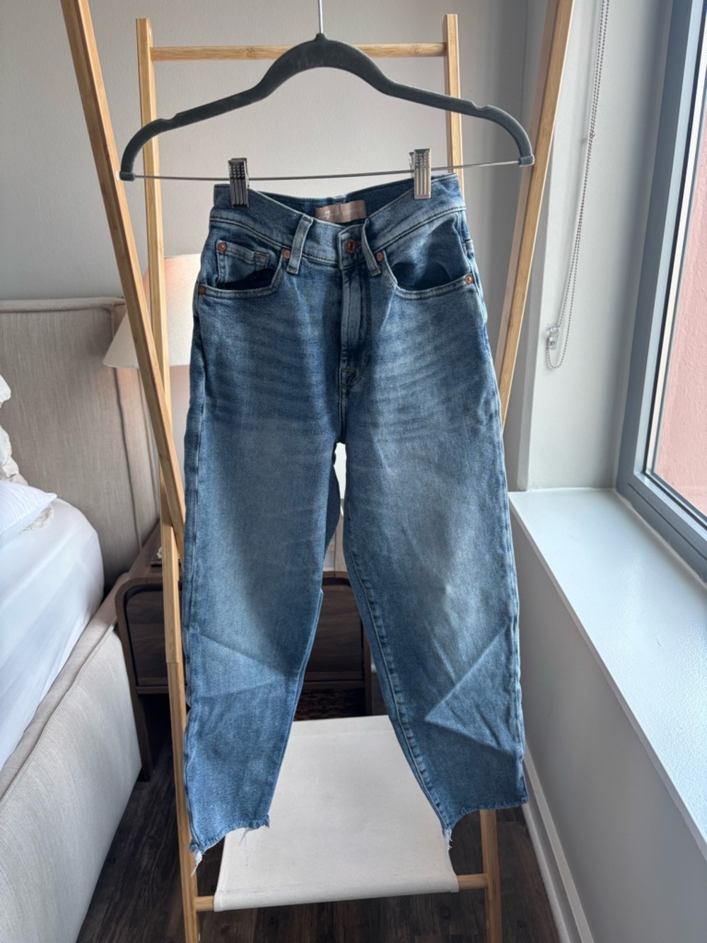 7 For All Mankind Faded Blue Straight Jeans (Malia)